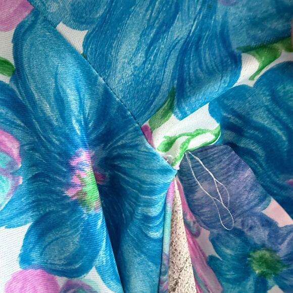 Vtg Maxi Dress Tropical Floral Zippered Caftan Housedress Miami Loungewear Med - Picture 7 of 7